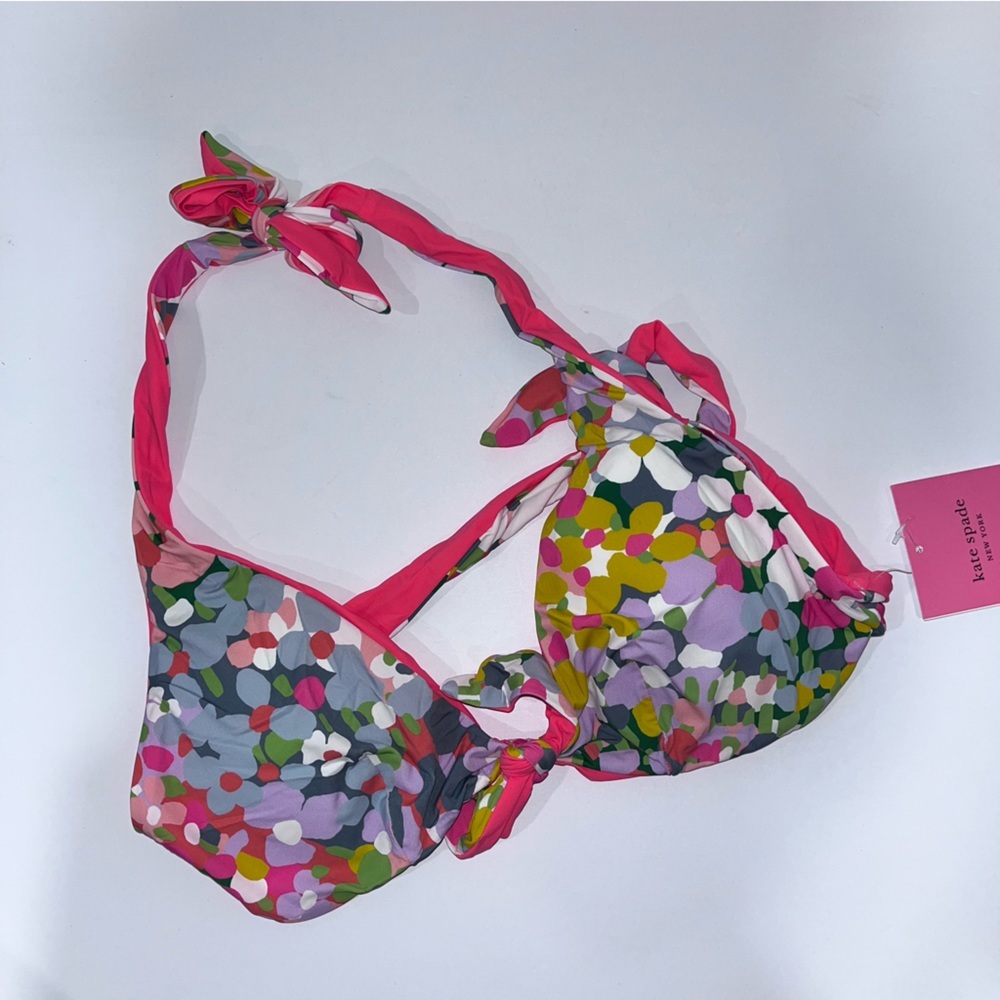 Kate Spade New York Helen Hirsh Bikini Top Multi Color Size XS Pink Green